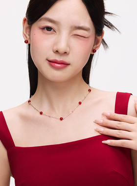 卡蒂罗红玛瑙满天星项链女S925纯银本命年锁骨链新年礼物可多戴
