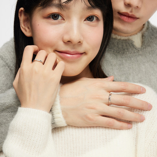 【可刻字】卡蒂罗共渡爱河戒指情侣对戒999银素圈圣诞礼物送女友