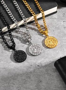 泰爱你指南针吊坠硬币罗盘项链