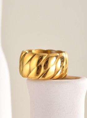 泰爱你时尚金色链条元素戒指