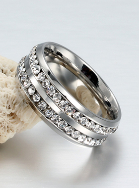 泰爱你时尚双排水晶满钻戒指