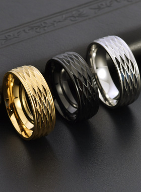 泰爱你欧美钛钢菱形格子戒指