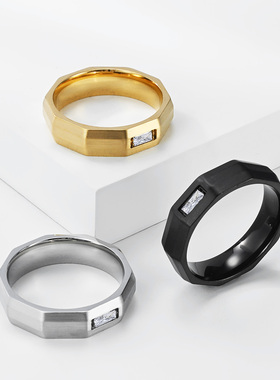 泰爱你简约几何切面镶钻戒指