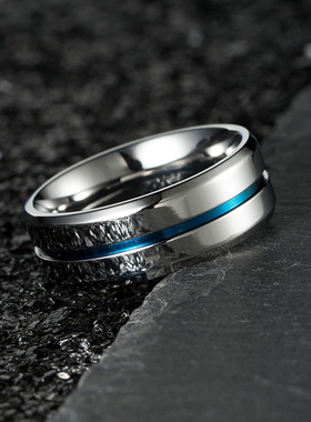 泰爱你时尚蓝色凹槽戒指