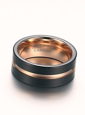 泰爱你欧美黑色间玫瑰金钨钢戒指