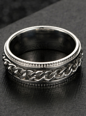 泰爱你黑色链条转动戒指