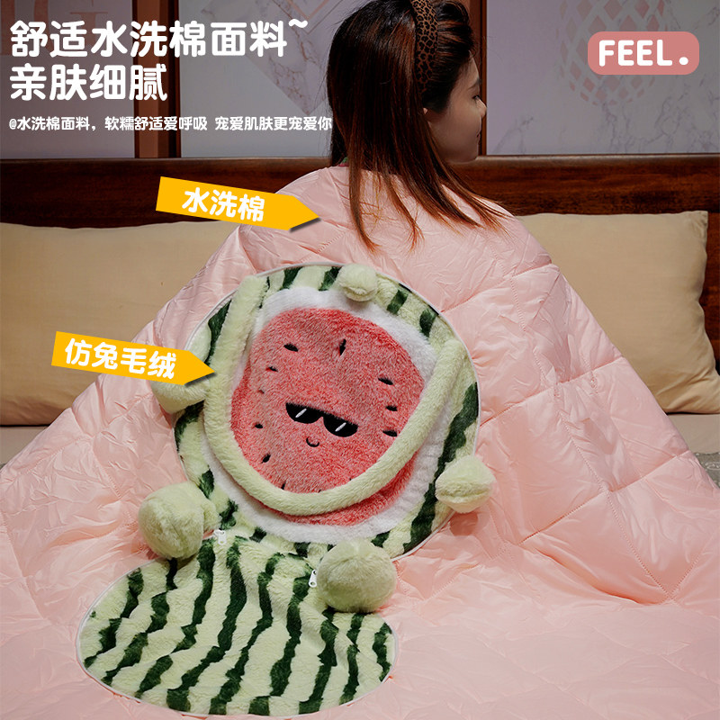西瓜抱枕被子两用毯子二合一车载靠枕办公室汽车午睡枕头加厚折叠,淘宝优惠券,粉丝福利购,淘宝优惠卷