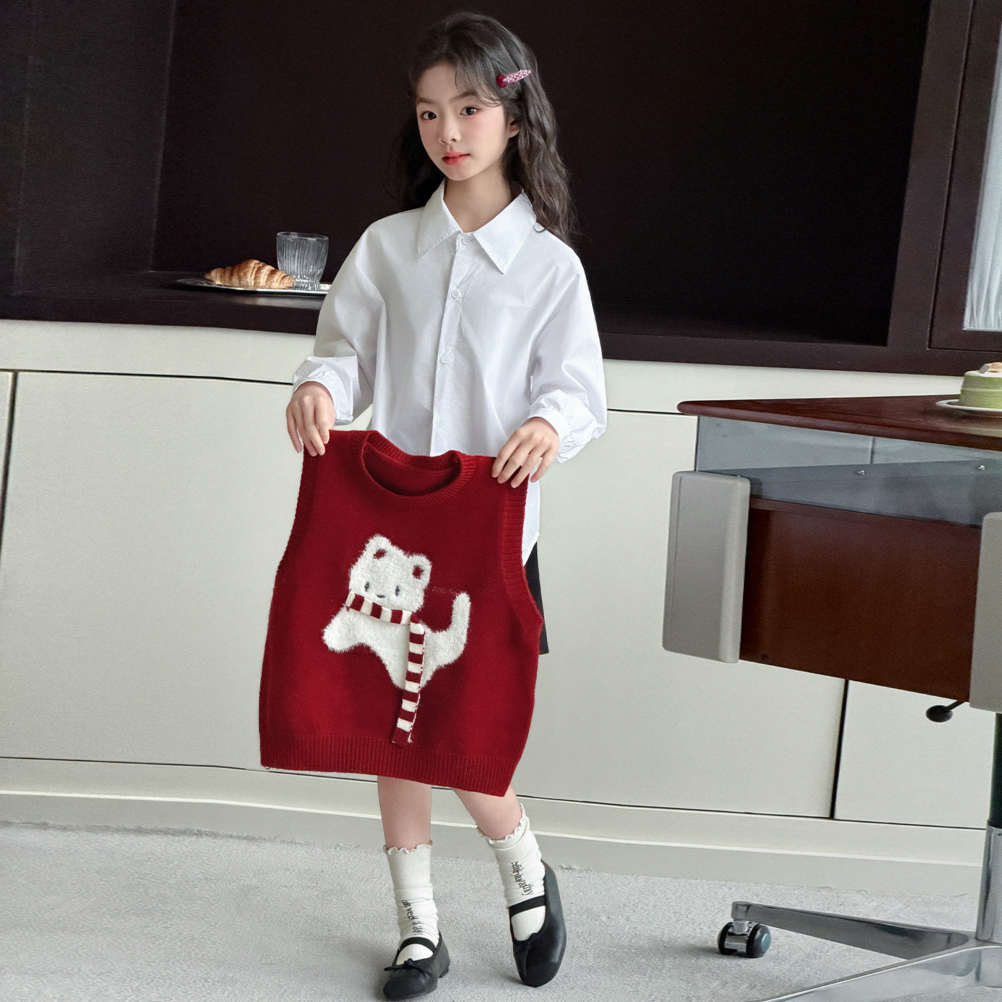 女童春秋连衣裙2026新款儿童学院风针织马甲白色衬衫JK制服百褶裙,淘宝优惠券,粉丝福利购,淘宝优惠卷