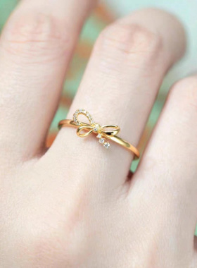 越南沙金徽镶蝴蝶结戒指黄铜镀金