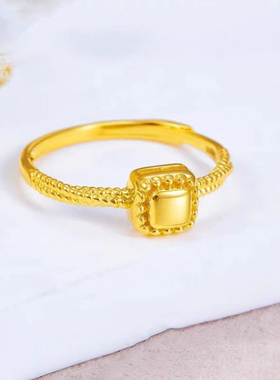 越南沙金小方糖戒指黄铜镀金女款