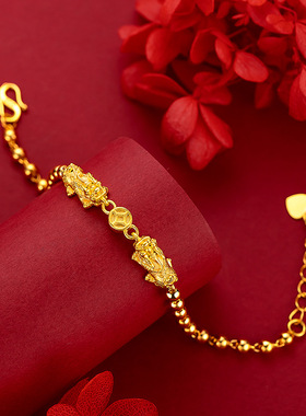 周家同款双貔貅佛珠手链镀金越南