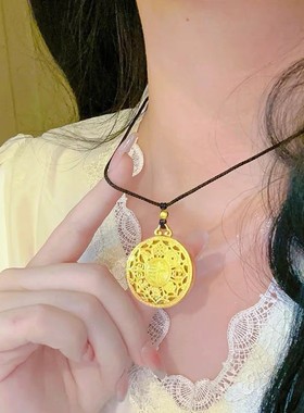 民族风古法福字莲花罗盘吊坠项链