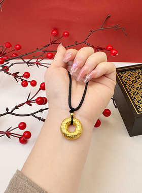 越南古法沙金如意环项链黑绳女款