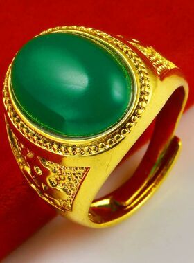 正品霸气金黄色戒指男士镶玉高级大扳指活口指环送爸爸爷爷男友礼