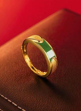 高仿沙金戒指男女通用沙金镶绿玉