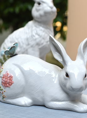 美国蝴蝶兔陶瓷摆件家居饰品玄关客厅摆设结品Easter Figurine