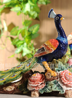 孔雀陶瓷订婚茶几乔迁礼品