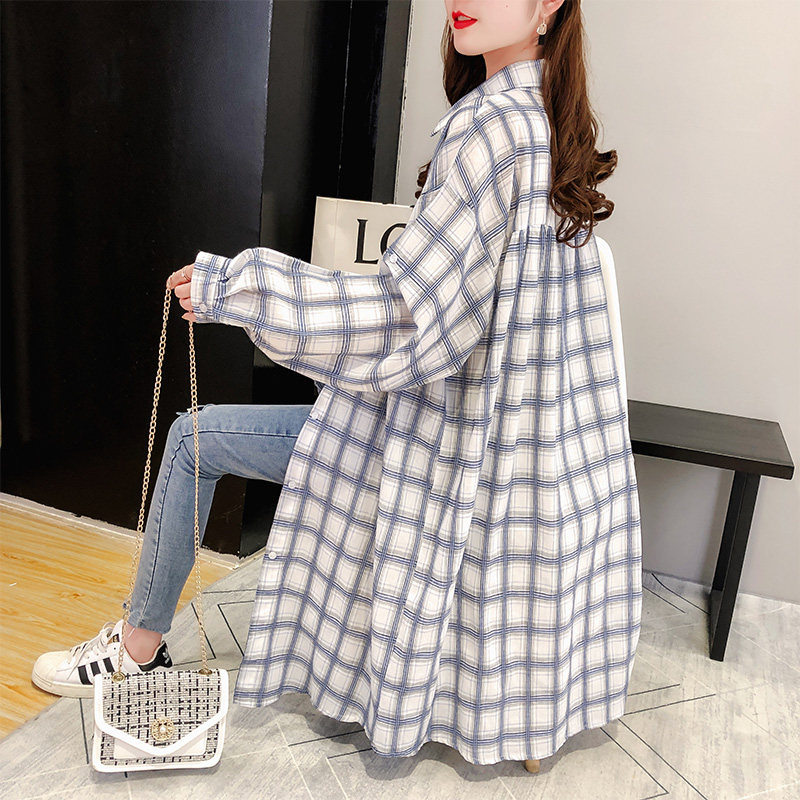 长款中长款防晒格子雪纺新款潮衬衫 仙妃衬衫