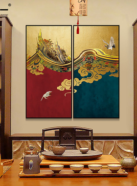 聿田一原创抽象风屋檐飞鸟装饰画