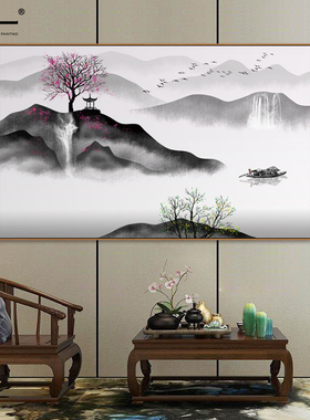 新中式风过道四联水墨客厅装饰画