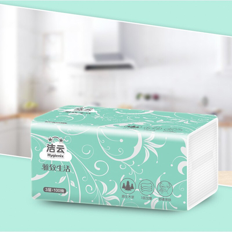 洁云雅致3层100抽27包面巾纸巾 洁云家居抽纸