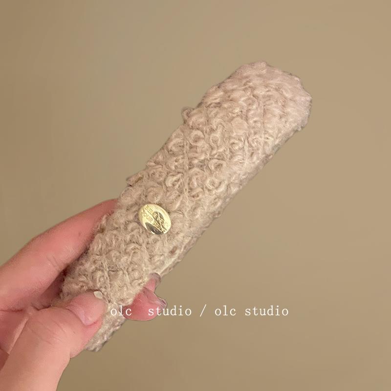 奶里奶气~米色羔毛宽边发箍法式高颅顶发箍百搭简约头箍发卡头饰