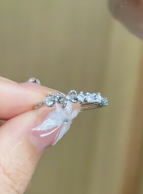 蝴蝶结镶钻戒指女ins风可调节活口闺蜜对戒小众设计高级感指环