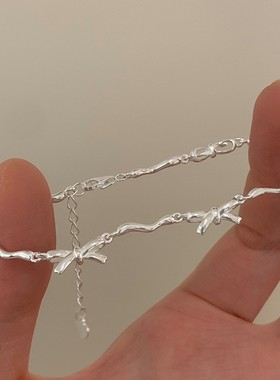 925银蝴蝶结手链轻奢小众精致时尚韩系ins风手串闺蜜手饰银饰