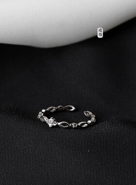 925银时尚个性戒指女轻奢ins简约小众设计感指环食指开口可调节