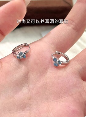 蓝色鸢尾花耳钉女2026新款小众高级感耳环圈独特养耳免摘