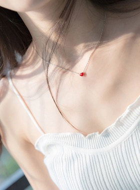 甜美可爱手工红色滴釉爱心锁骨链
