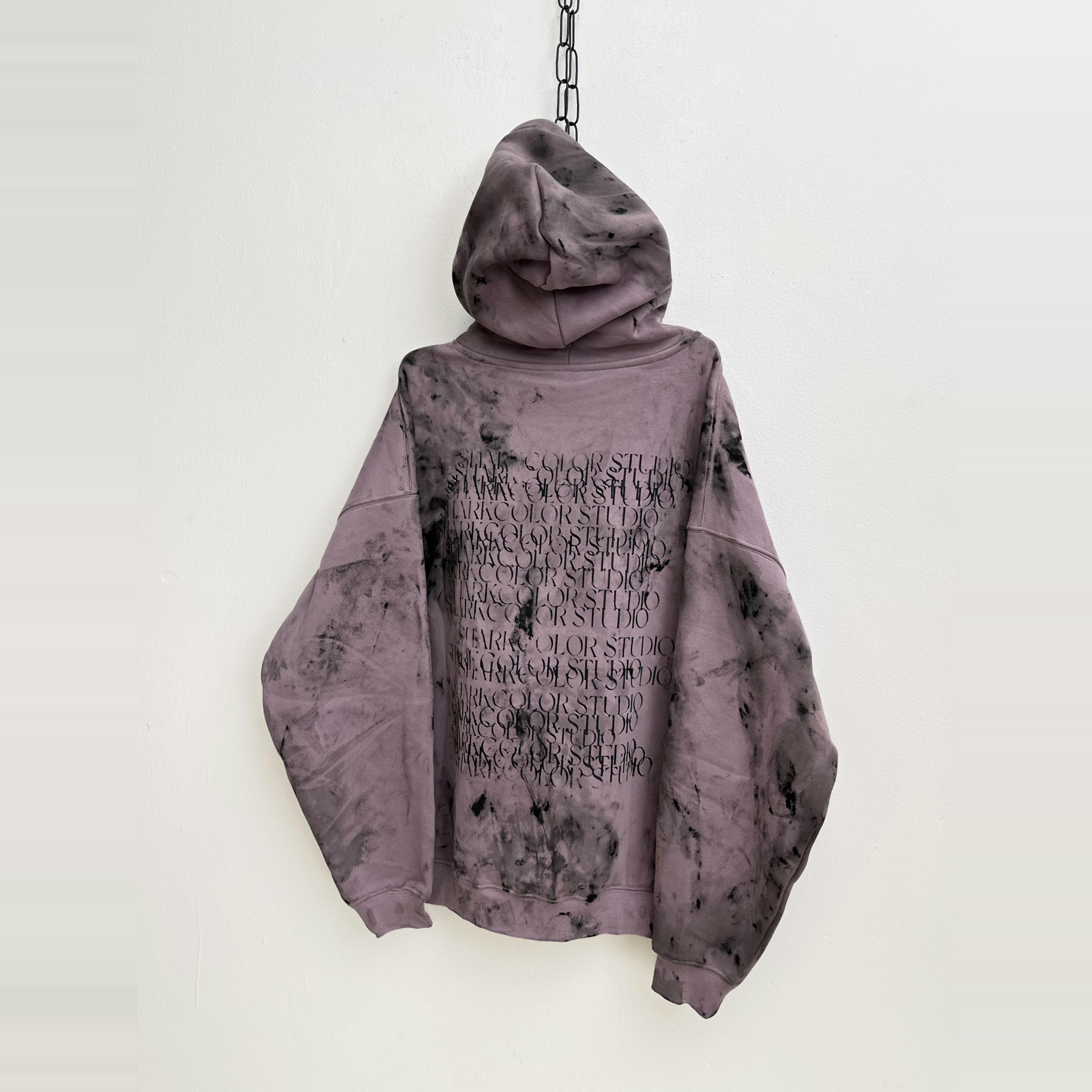 【sharkcolor】remake骷髅系列 擦脏复古vintage加绒连帽暗紫卫衣 - 图0