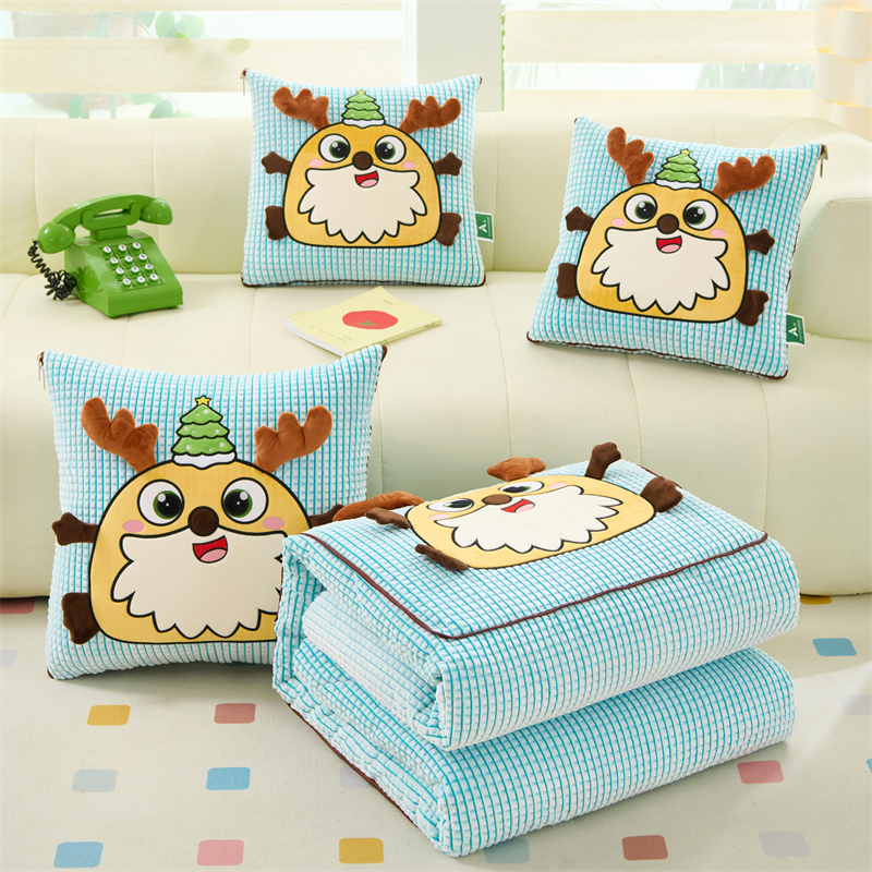 加厚牛奶绒抱枕被子两用多功能车载靠垫枕头卡通办公室午睡空调被 - 图0