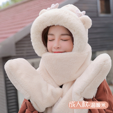 Головной убор 可爱帽子围巾一体女秋冬季百搭潮韩版保暖围脖三件套小熊冬天时尚 155615191