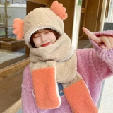 Шапка, шарф, демисезонные перчатки, зимний милый бархатный комплект с капюшоном, с медвежатами, 3 предмета, плюшевая