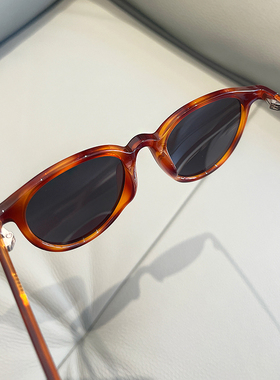 49mm日系复古玳瑁色圆框太阳镜女开车偏光墨镜可配近视眼镜茶色男