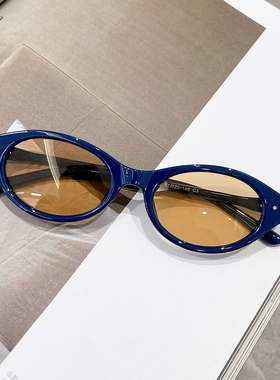 GM书呆子款式椭圆框遮阳太阳镜女时尚复古辣妹窄框街拍墨镜蓝色