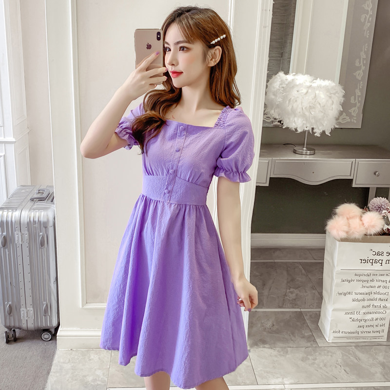 2020泡泡袖紫法式可盐可甜女连衣裙 lk2003连衣裙