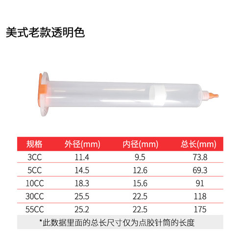 美式点胶针筒四件套针筒堵头后盖气动透明针筒3CC5CC10CC30CC55CC - 图0