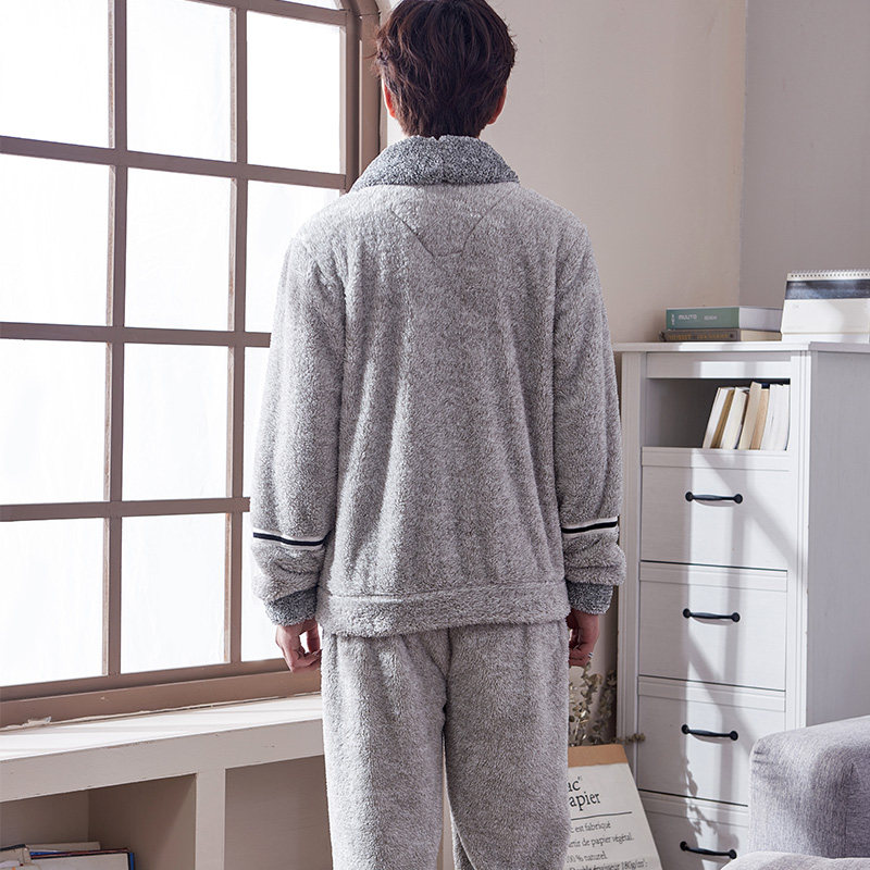 男士冬季珊瑚绒加绒青少年款天睡衣 国货服饰睡衣/家居服套装