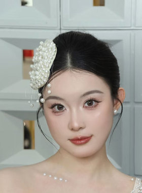 新娘结婚头饰手工珍珠流苏发饰简约精致百搭公主婚纱礼服配饰