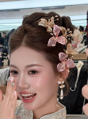 新娘复古掐丝花朵发钗减龄头饰森系百搭旗袍秀禾汉服礼服配饰发饰
