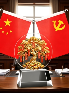 创意发财树五星小红旗桌面摆件