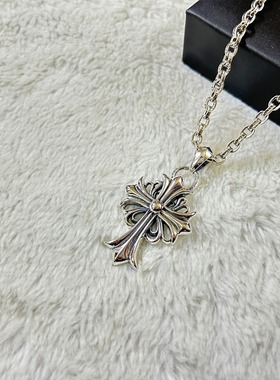 2025做旧新款欧美霸气十字架项链男女潮牌复古泰银个性嘻哈毛衣链