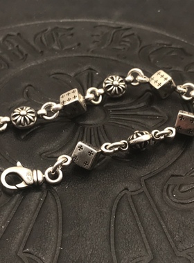 泰银做旧复古骰子手链男女欧美嘻哈马蹄印小众霸气十字花经典礼物