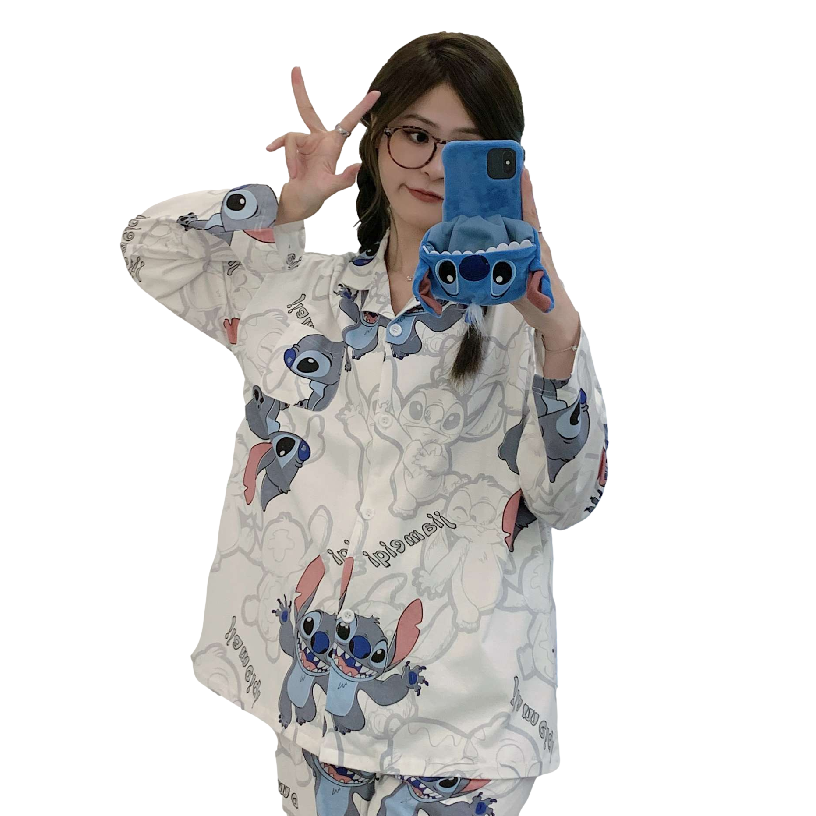 情侣纯棉史迪仔卡通睡衣春夏季长袖套装女生可爱休闲迪士尼家居服,淘宝优惠券,粉丝福利购,淘宝优惠卷