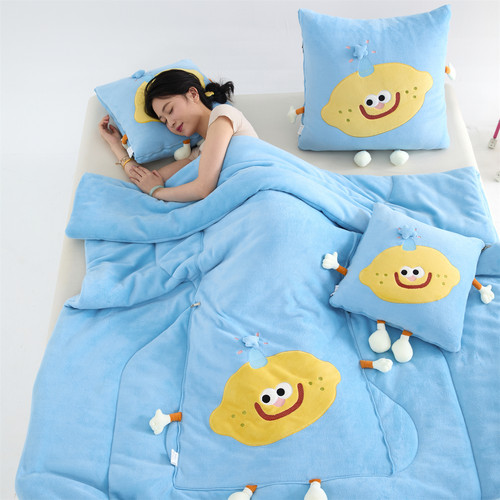 牛奶绒 抱枕被子两用沙发靠垫学生宿舍盖毯加厚办公室折叠枕头被 - 图0