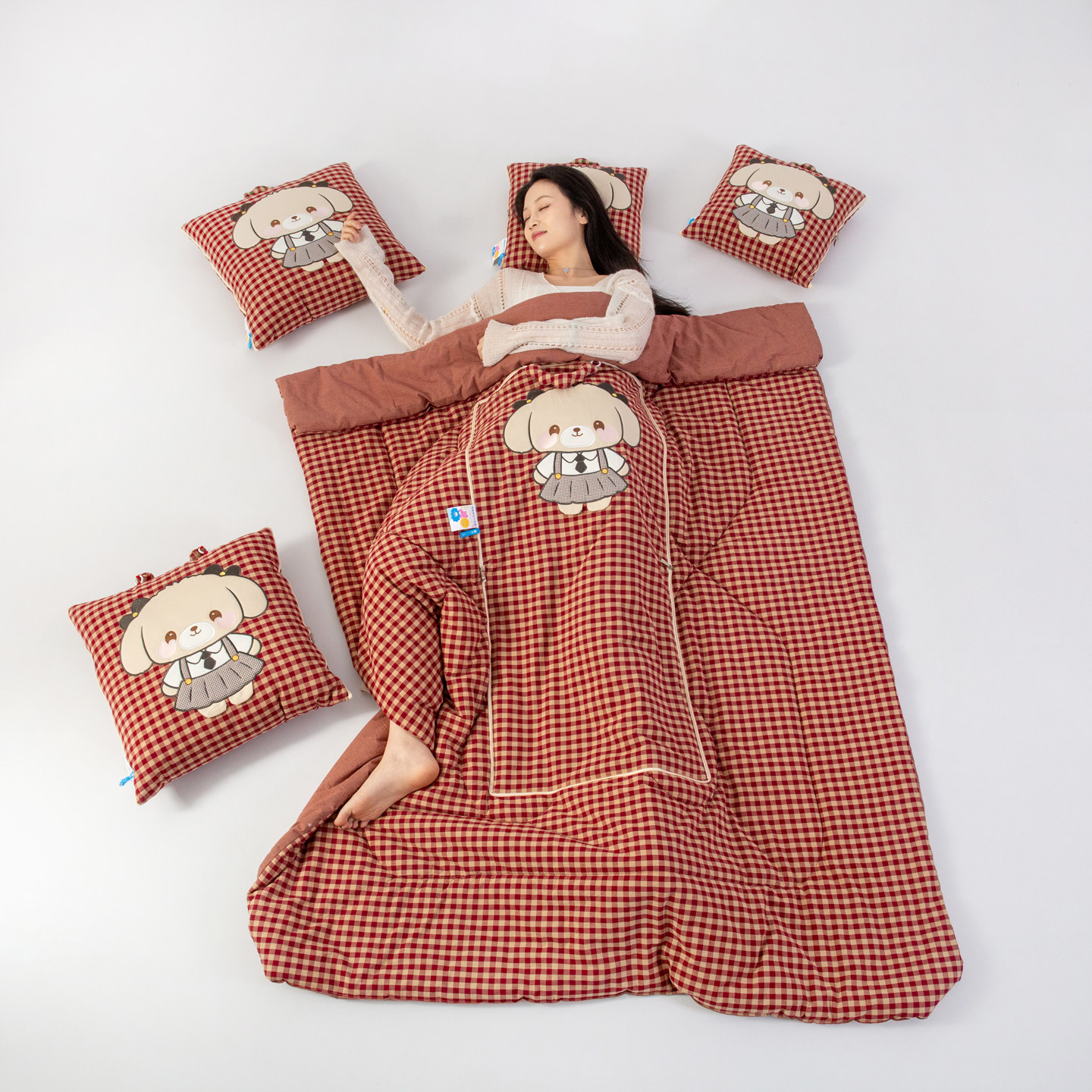 全棉手提色织抱枕被子两用卡通学生午休纯棉被车载靠礼品抱枕四季