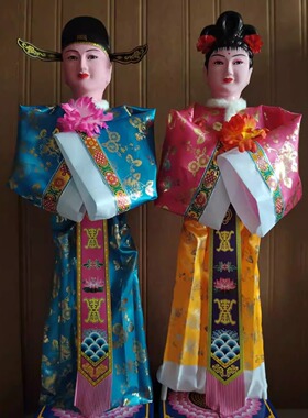 烫金印花金童玉女立体童男童女新品手工画脸影视道具鬼屋摆件厂家