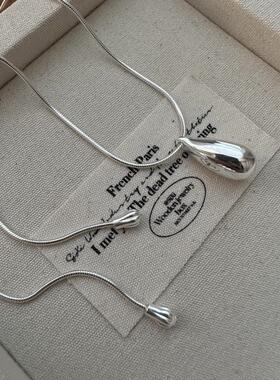 新款轻奢时尚高级感抽拉光面水滴项链秋冬毛衣链女生简约小众百搭